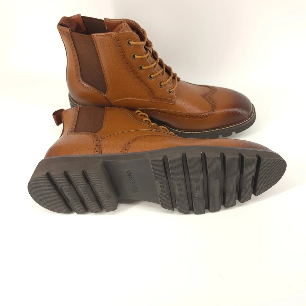 Vance Co Mens Bowman Boot Faux Leather Brown size 10.5 Wingtip ankle boot nwob